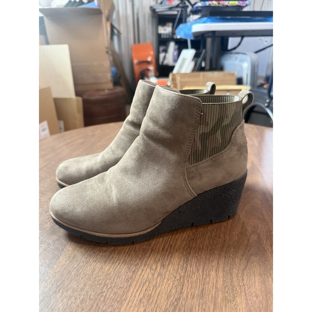 Dr Scholl's Be You Lean In Gray Fabric Wedge Camouflage Stretch Comfort Bootie 7